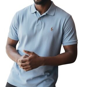 Polo Ralph Lauren Men LG Light Blue Preppy Short Sleeve Golf Shirt Casual Logo